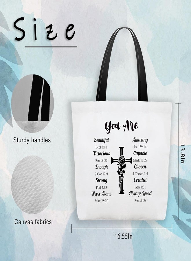 BXVRT Christian Canvas Tote Bags for Women,You Are Beautiful Themed Bible Verse Shoulder Bags, Inspirational Gifts for Women Friends Colleagues, Religious Cross Reusable Shopping Bags -15 - Image 2